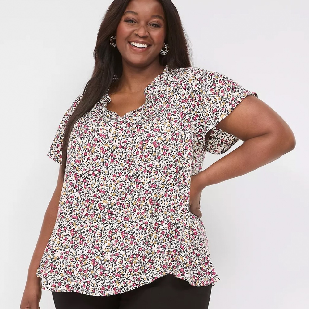 Lane Bryant Satin Flutter Sleeve Floral Blouse Size 18/20